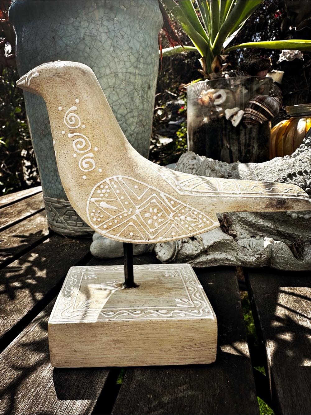Henna Bird.  Carved Wooden Bird Sculpture